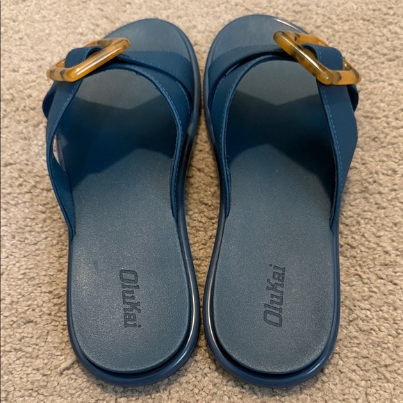 OluKai Navy Sandals with Tortoise Buckle - Picture 2 of 7